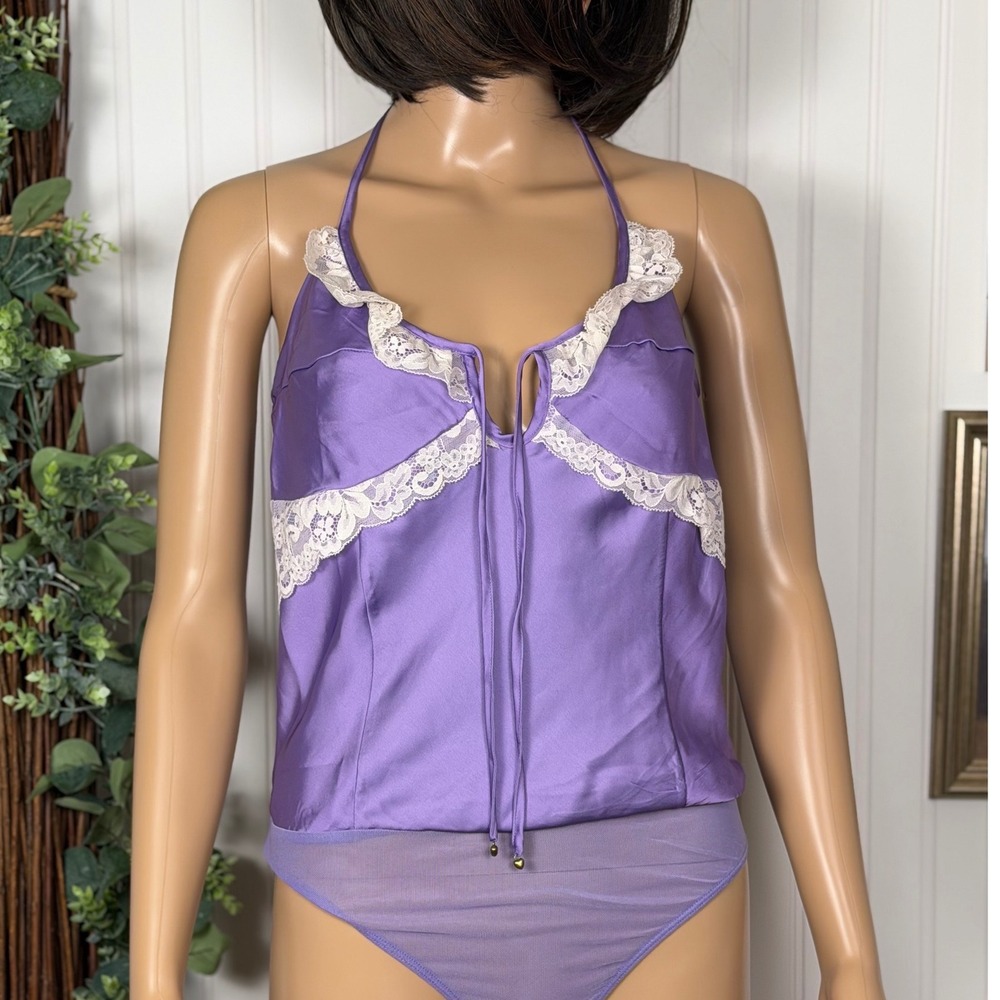 Intimately‎ Free People Bodysuit Womens S Purple Excellent Halter Lace Satin